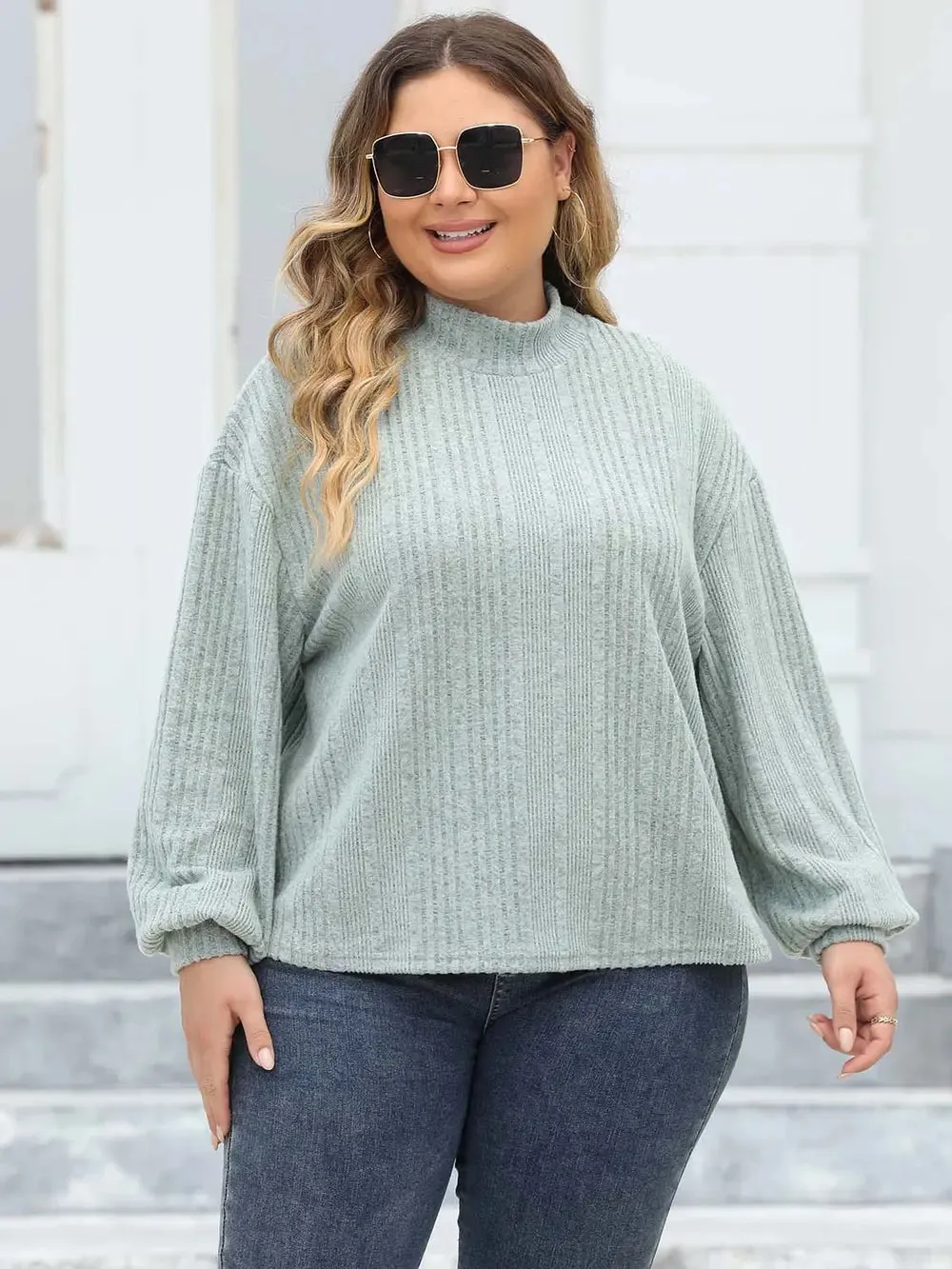 Plus Size Mock Neck Long Sleeve Knit Top sold by Gigi Laurent product image thumbnail 5