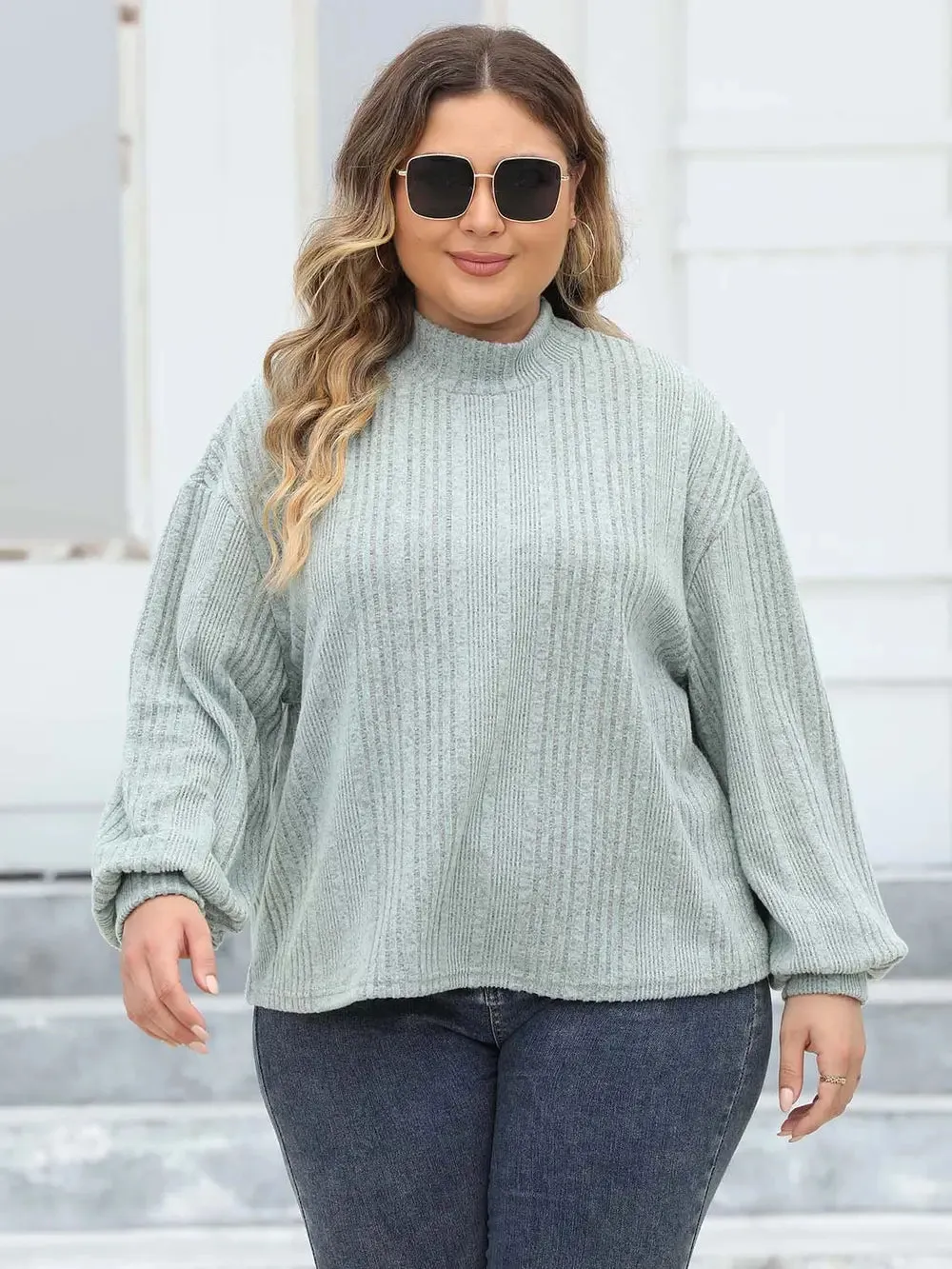 Plus Size Mock Neck Long Sleeve Knit Top sold by Gigi Laurent product image thumbnail 4
