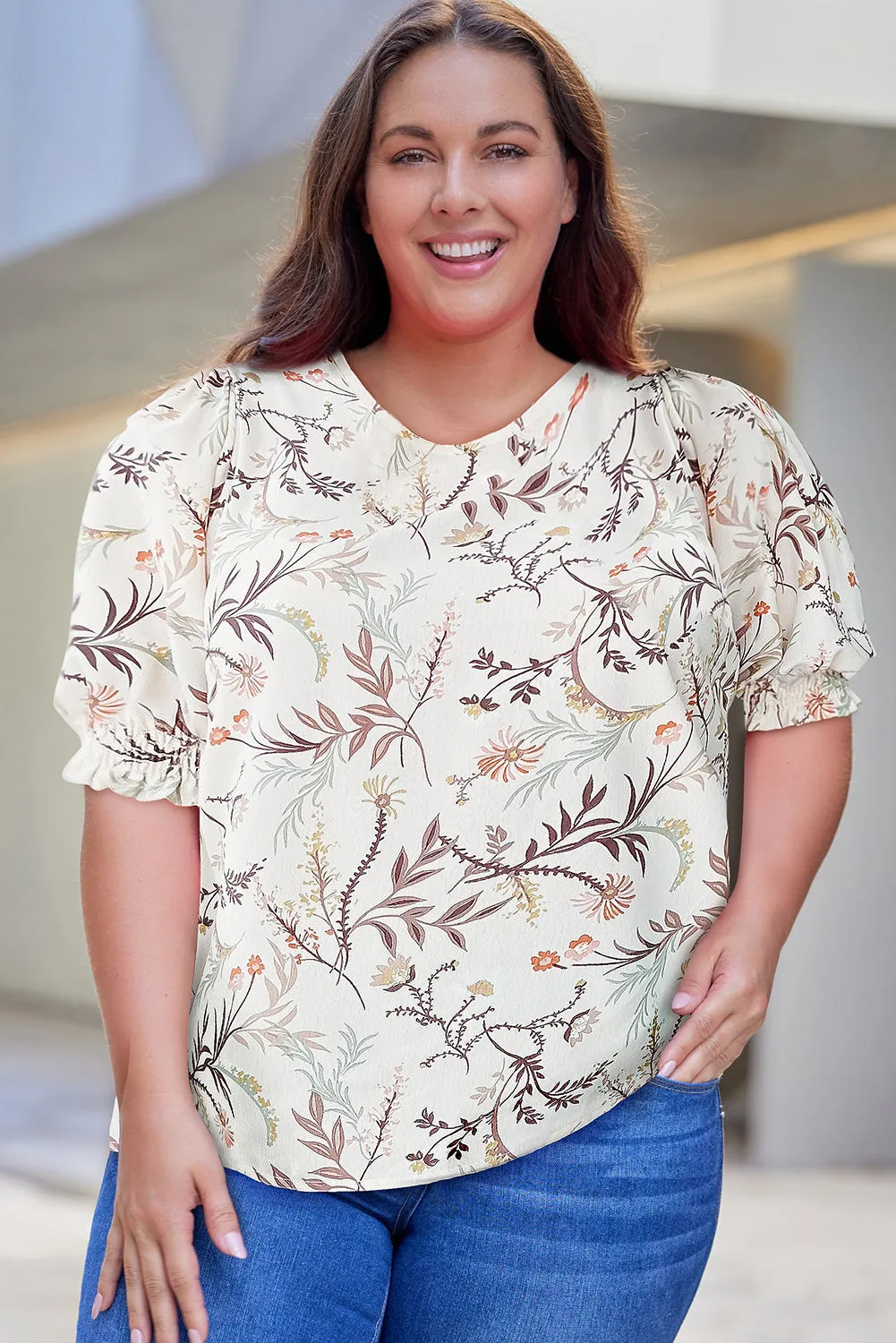 Plus Size Floral Fuff Sleeve Top sold by Gigi Laurent