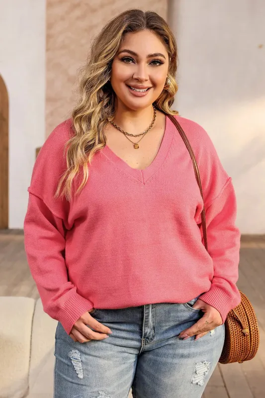 Plus Size V-Neck Dropped Shoulder Sweater sold by Gigi Laurent