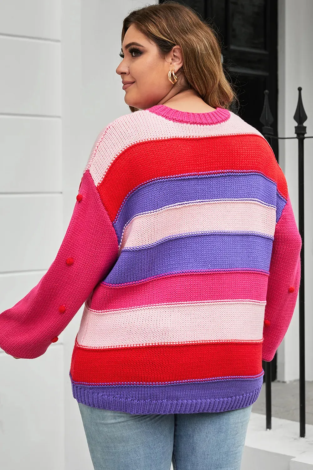 Plus Size Color Block Pom-Pom Trim Sweater sold by Gigi Laurent product image thumbnail 2