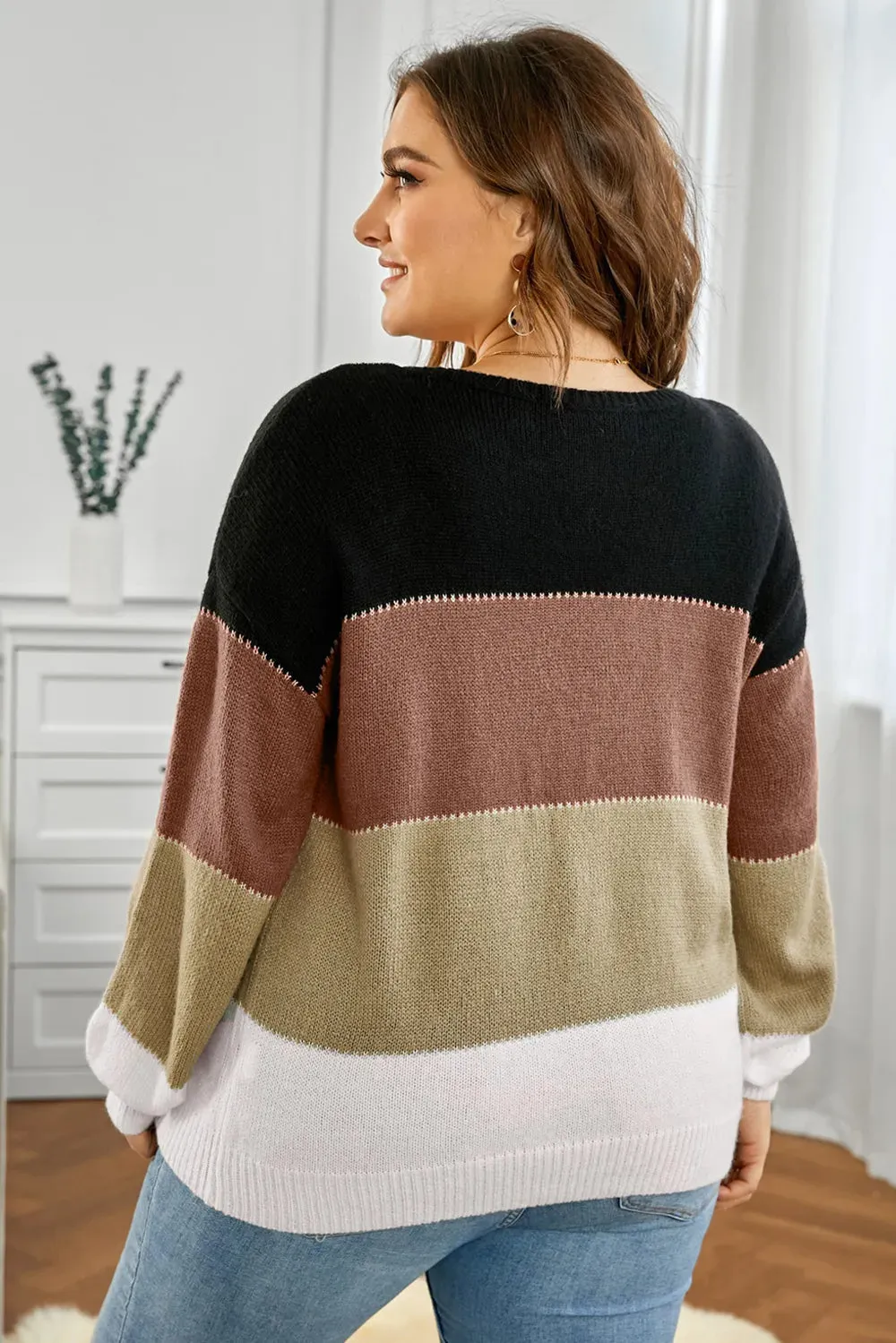 Plus Size Color Block Round Neck Sweater sold by Gigi Laurent product image thumbnail 4