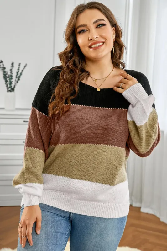 Plus Size Color Block Round Neck Sweater sold by Gigi Laurent
