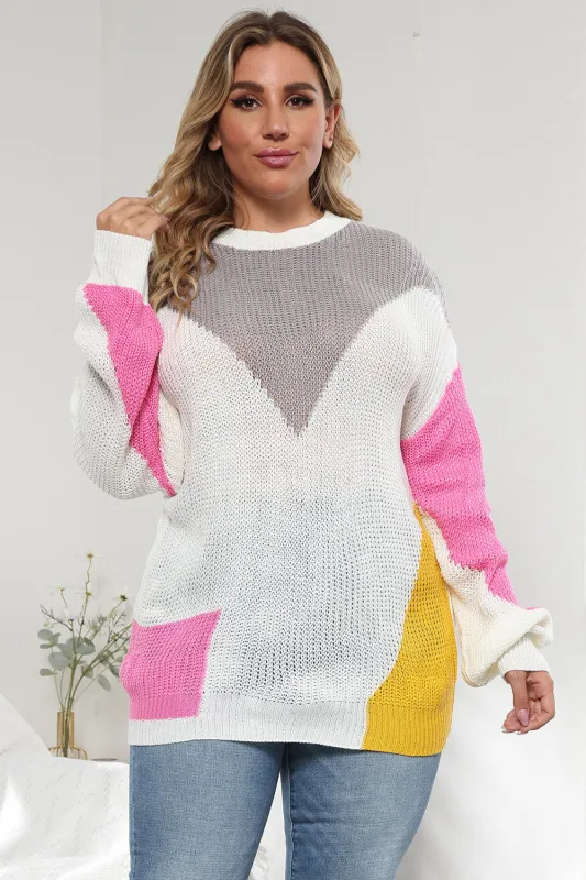 Plus Size Color Block Round Neck Sweater sold by Gigi Laurent