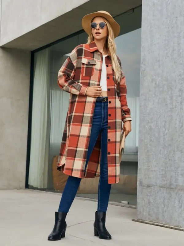 Plaid Pocketed Button Up Trench Coat sold by Gigi Laurent