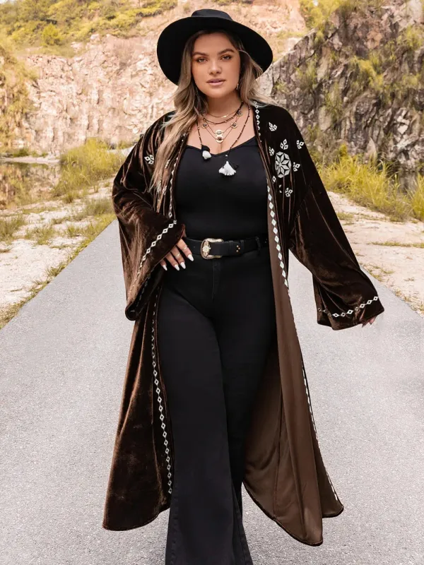 Plus Size Embroidery Open Front Long Sleeve Cardigan sold by Gigi Laurent