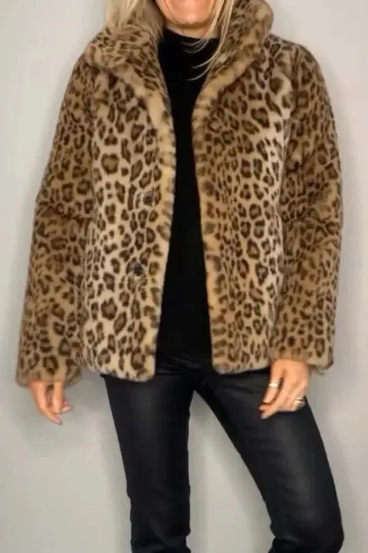Full Size Leopard Furry Collared Neck Long Sleeve Coat sold by Gigi Laurent