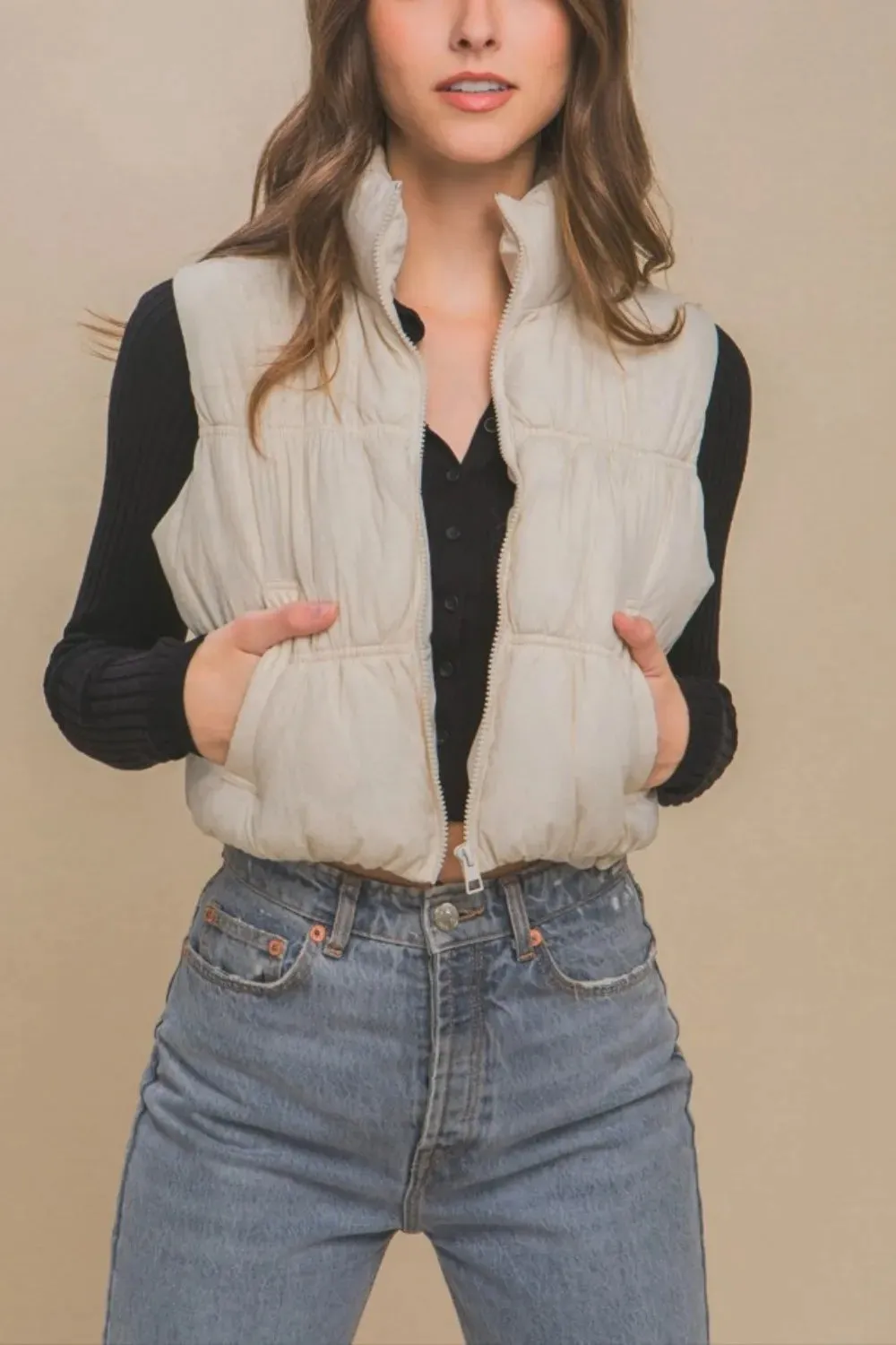 Love Tree Zip Up Turtleneck Cropped Vest Coat sold by Gigi Laurent product image thumbnail 3