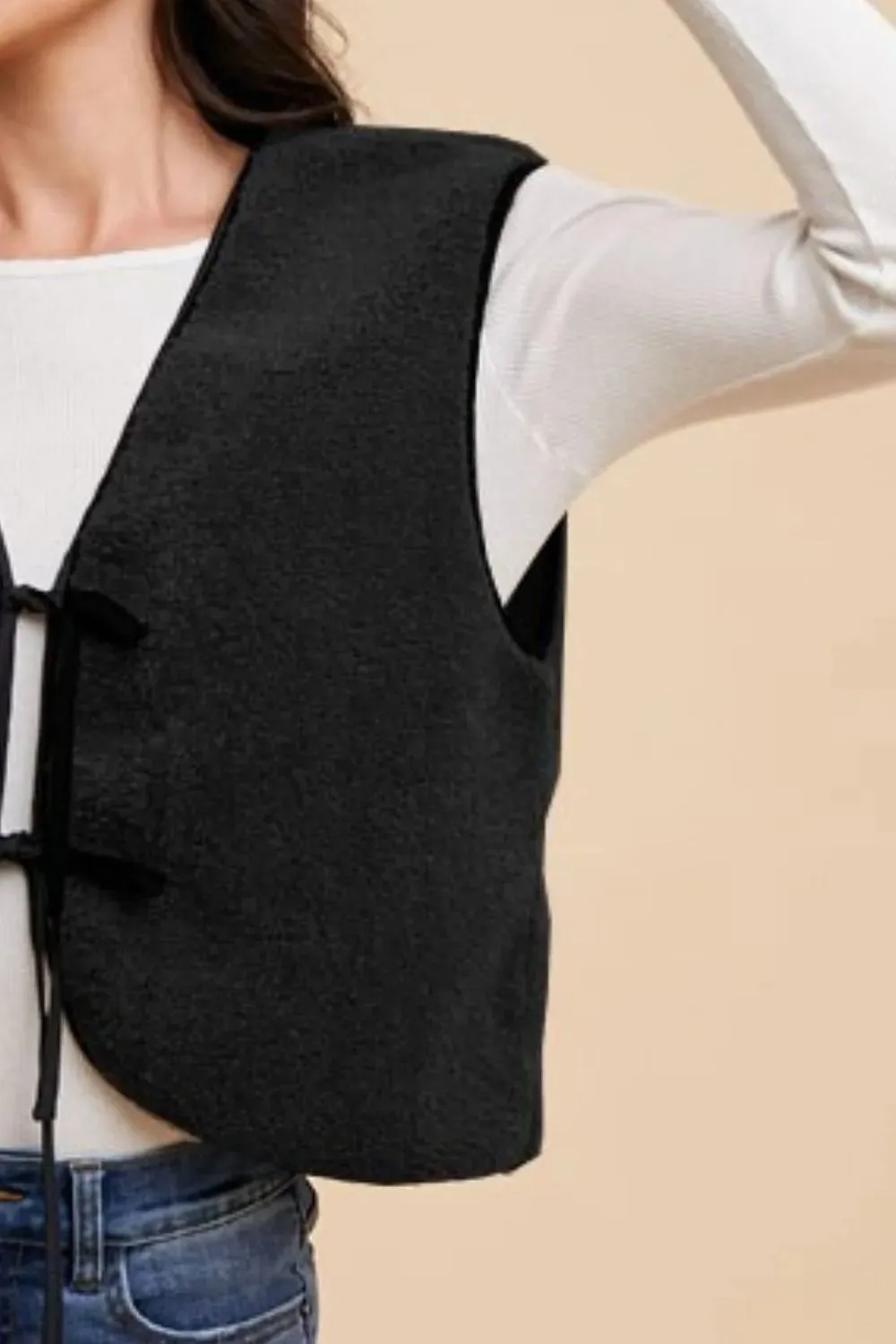 Annie Wear V-Neck Tie Detail Vest Coat sold by Gigi Laurent product image thumbnail 2