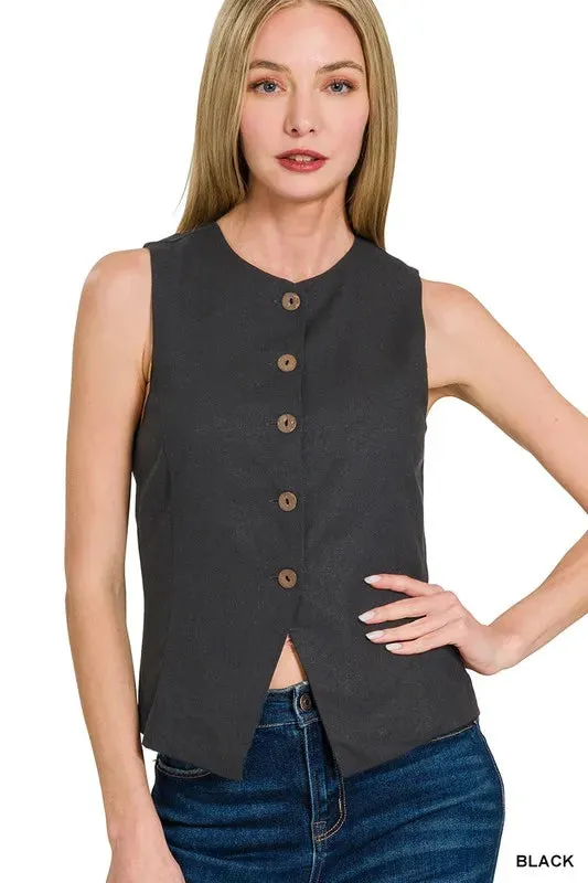 Zenana Linen Button Down Vest sold by Gigi Laurent
