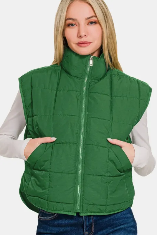 Zenana Zip Up Cropped Puffer Vest with Pockets sold by Gigi Laurent