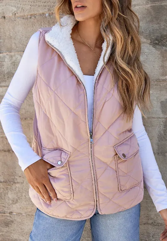 Fuzzy Zip Up Vest Coat with Pockets sold by Gigi Laurent