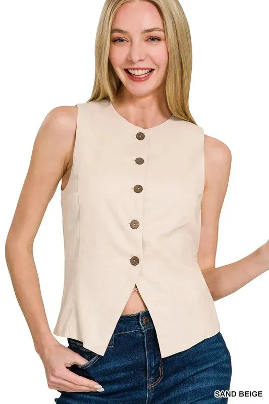Zenana Linen Button Down Vest sold by Gigi Laurent product image thumbnail 3