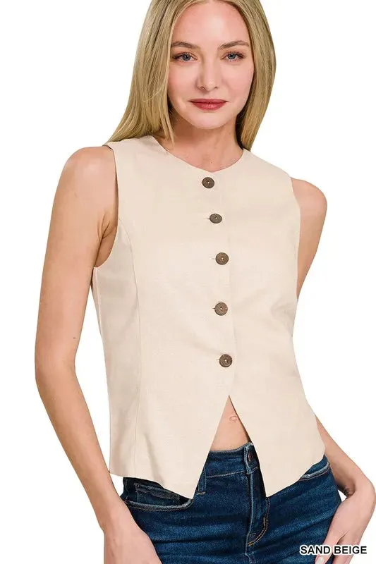 Zenana Linen Button Down Vest sold by Gigi Laurent