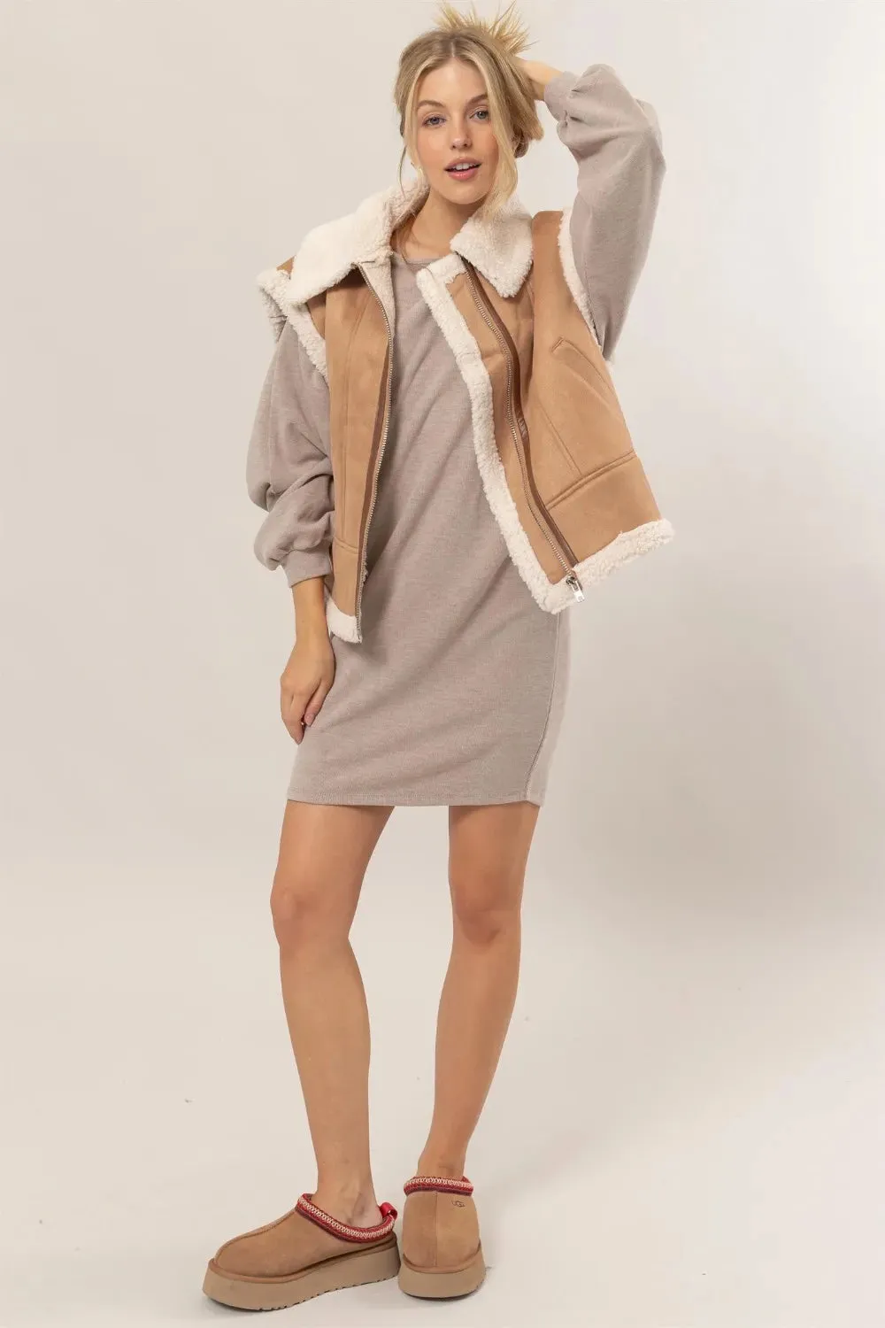 HYFVE Fur-Contrast Zip Up Suede Vest sold by Gigi Laurent product image thumbnail 3