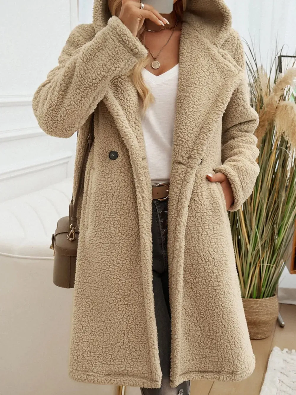 Devine Pocketed Long Sleeve Hooded Teddy Coat sold by Gigi Laurent product image thumbnail 5