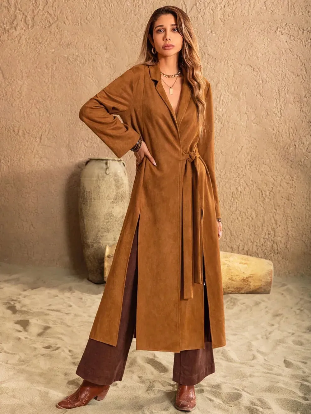 Slit Tied Collared Neck Longline Coat sold by Gigi Laurent product image thumbnail 3
