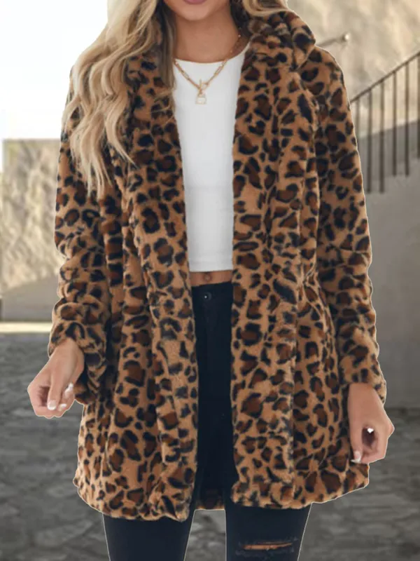 Leopard Collared Neck Coat with Pockets sold by Gigi Laurent