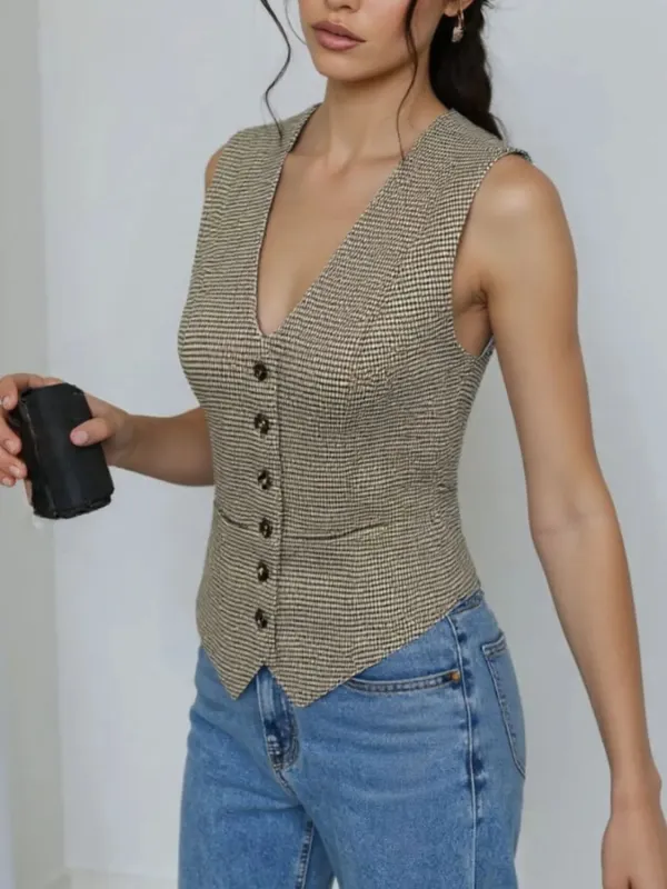 Plaid Button Down Vest sold by Gigi Laurent