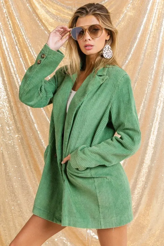 BiBi Vintage Washed Peak Lapel Double Breasted Blazer made by Trendsi