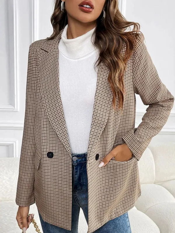 Perfee Plaid Lapel Collar Long Sleeve Blazer sold by Gigi Laurent