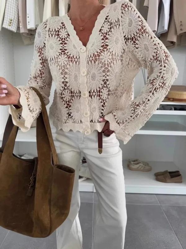 Lace V-Neck Button-Up Cardigan sold by Gigi Laurent