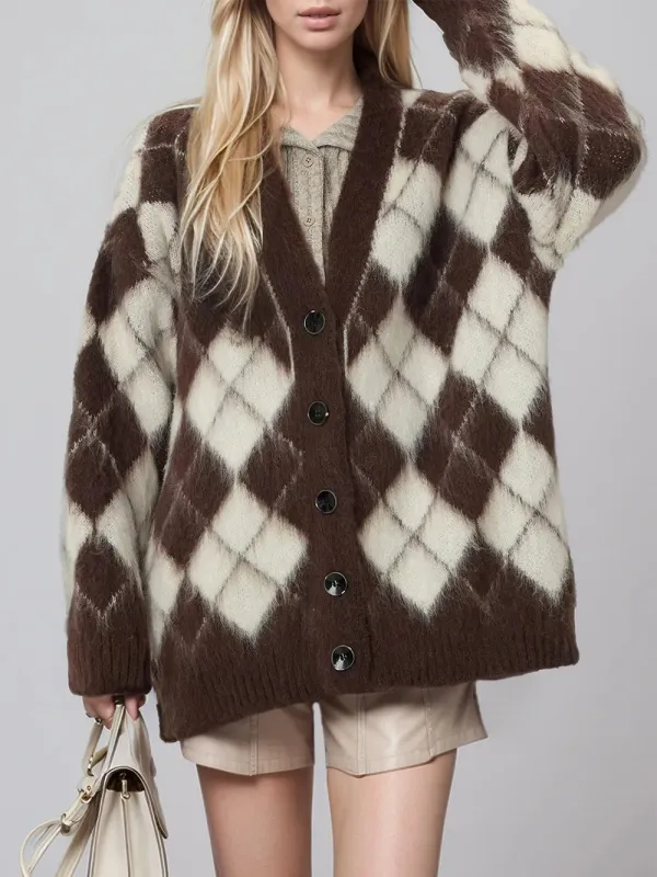 Plaid V-Neck Button Up Cardigan sold by Gigi Laurent