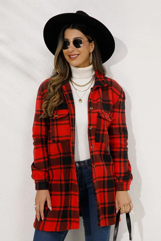 Shiny Plaid Collared Longline Coat sold by Gigi Laurent