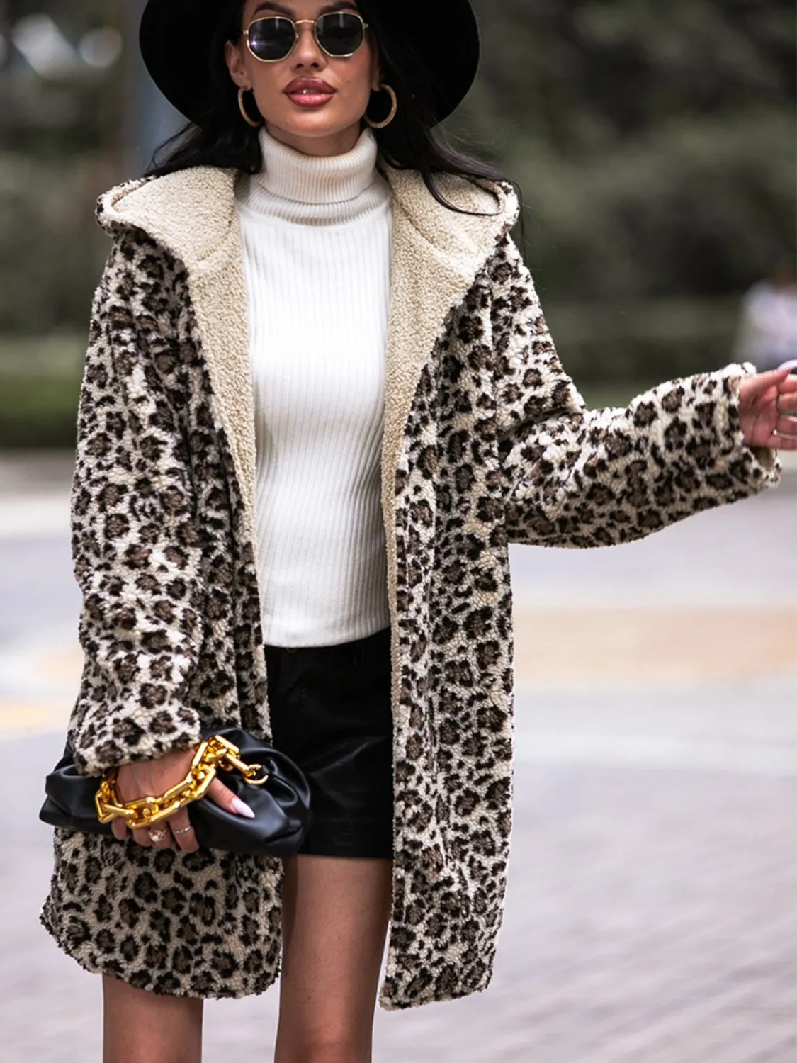 Shiny Leopard Print Hooded Teddy Coat sold by Gigi Laurent product image thumbnail 3