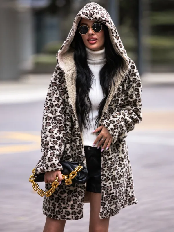 Shiny Leopard Print Hooded Teddy Coat sold by Gigi Laurent
