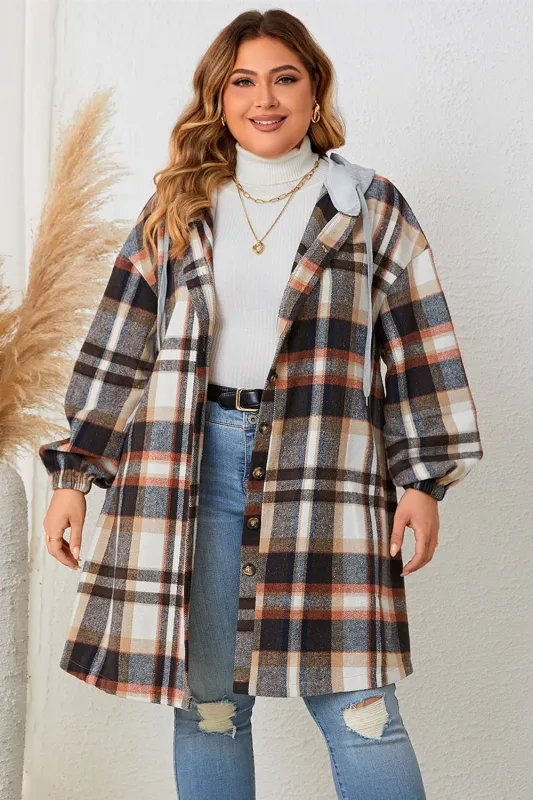 Honey Plus Size Plaid Drop Shoulder Hooded Coat sold by Gigi Laurent