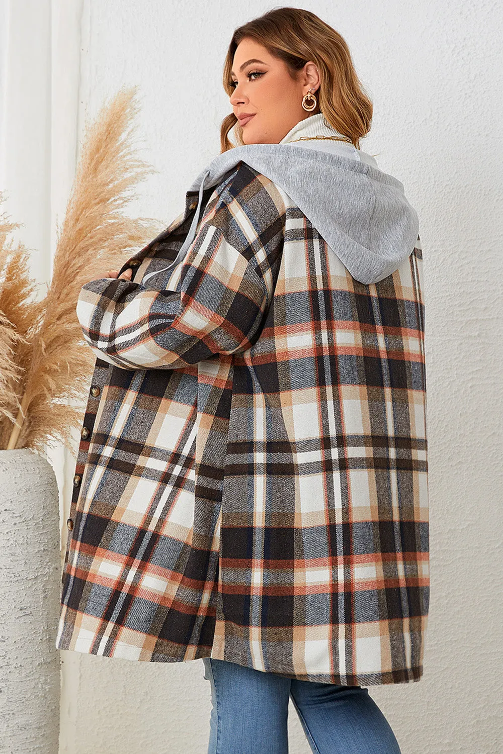 Honey Plus Size Plaid Drop Shoulder Hooded Coat sold by Gigi Laurent product image thumbnail 2