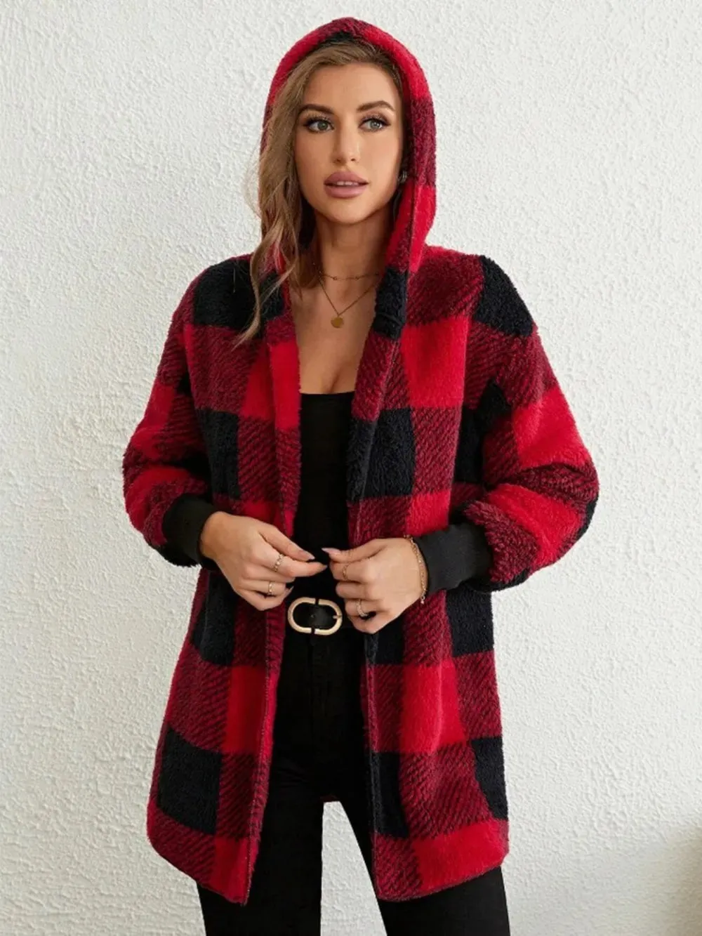 Plaid Long Sleeve Hooded Coat sold by Gigi Laurent product image thumbnail 4