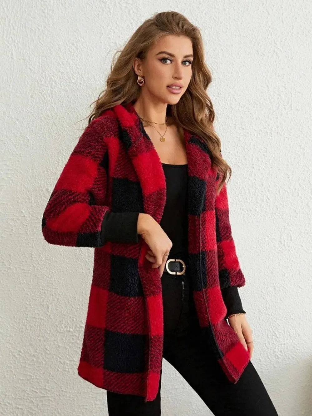 Plaid Long Sleeve Hooded Coat sold by Gigi Laurent product image thumbnail 2