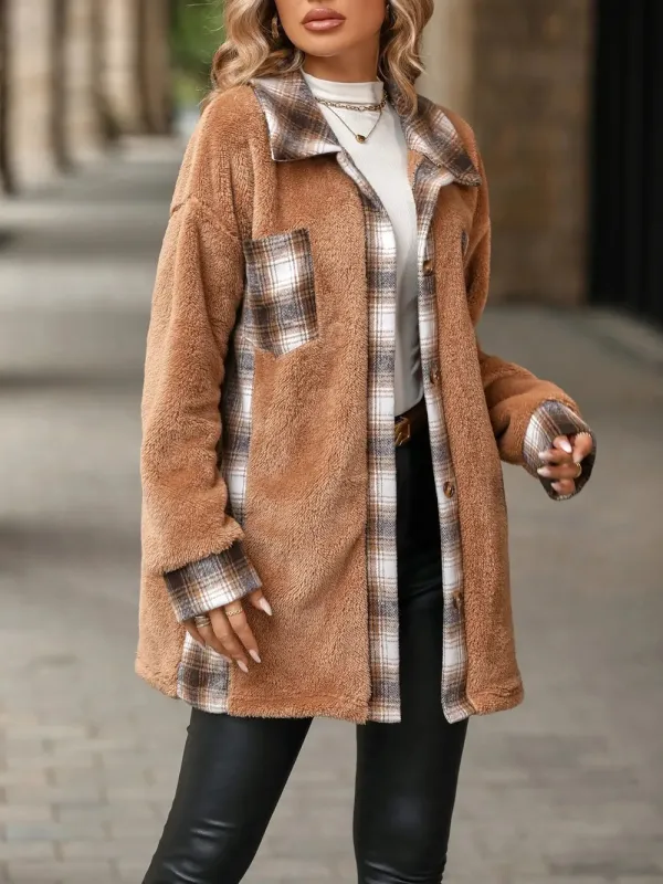 Plaid Contrast Dropped Shoulder Coat sold by Gigi Laurent