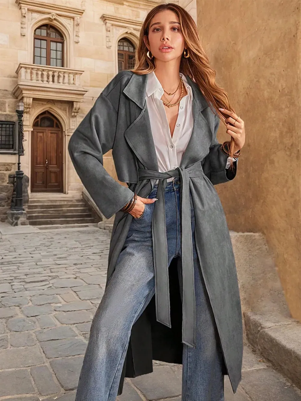 Tie Waist Long Sleeve Coat sold by Gigi Laurent product image thumbnail 5