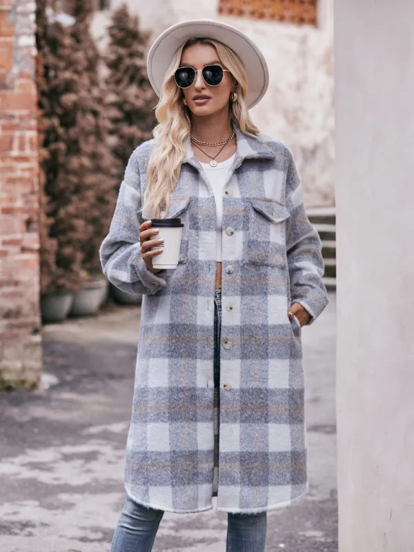 Mandy Plaid Dropped Shoulder Slit Coat sold by Gigi Laurent