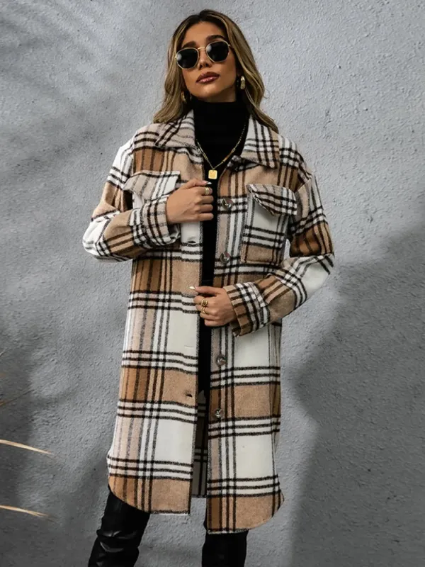 Plaid Collared Neck Long Sleeve Coat sold by Gigi Laurent