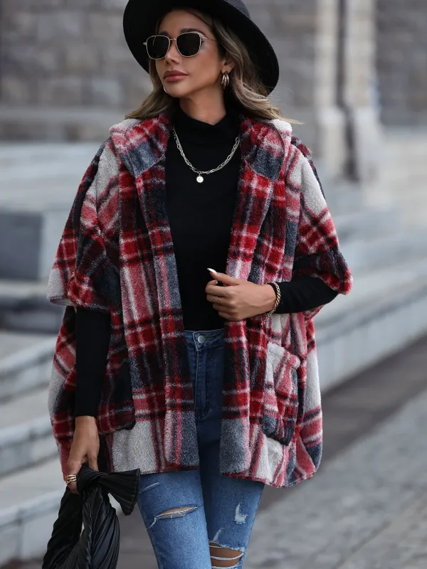 Plaid Hooded Coat with Pockets sold by Gigi Laurent