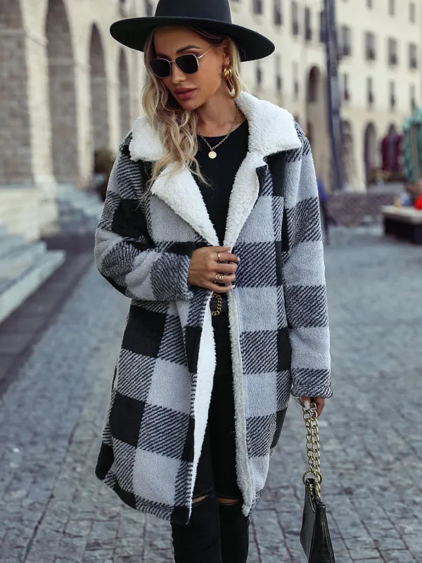 Plaid Open Front Coat with Pockets sold by Gigi Laurent