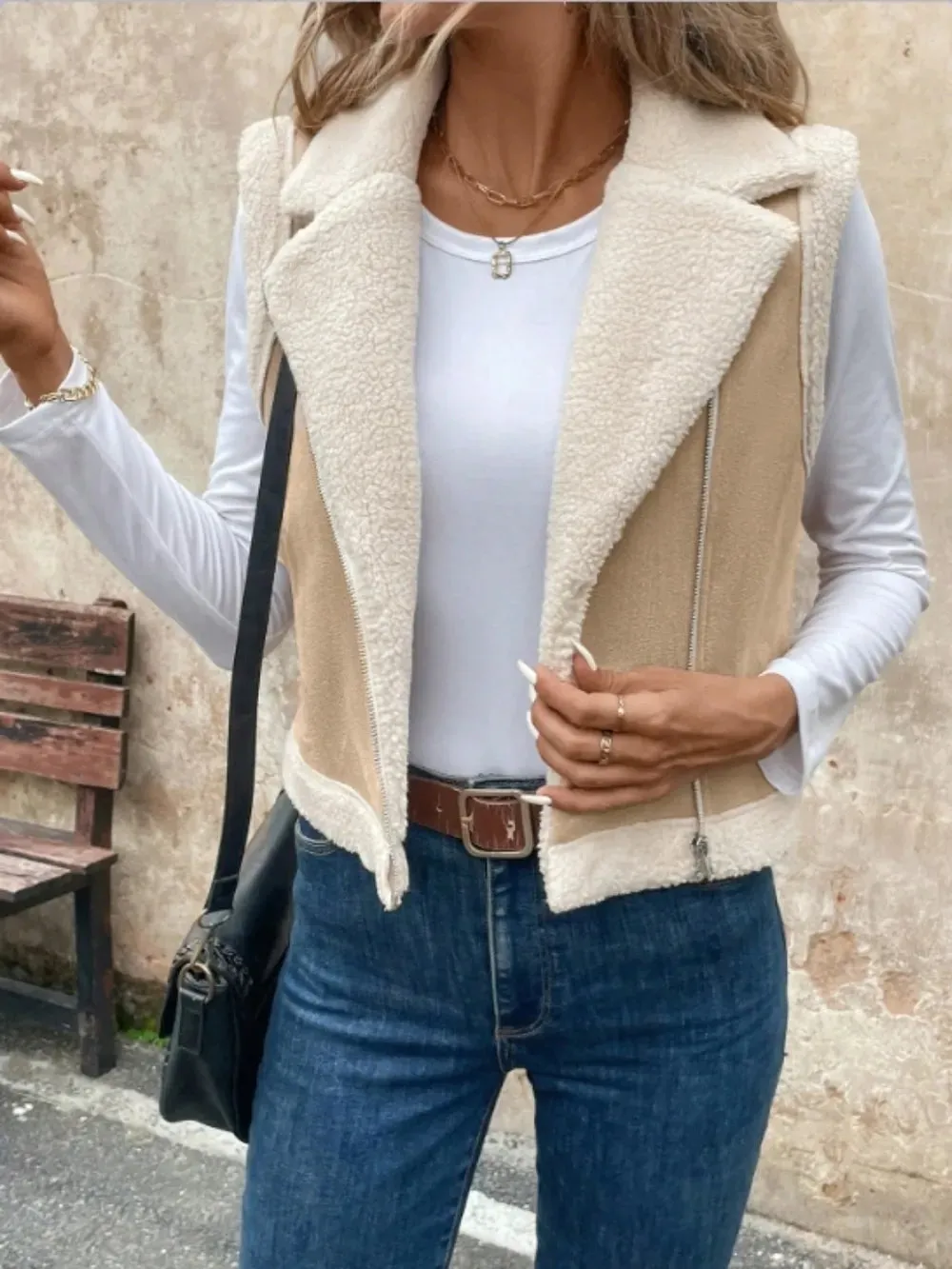 Zip Up Sherpa Vest Coat sold by Gigi Laurent