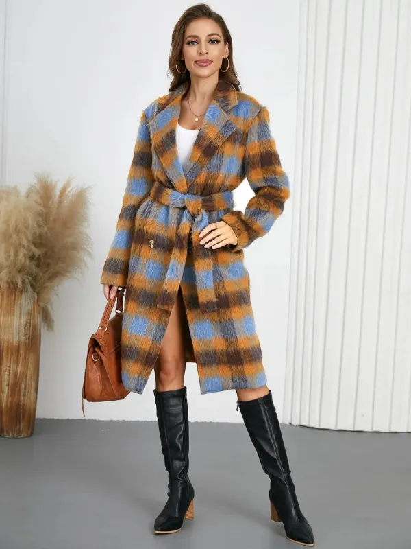 Tied Plaid Collared Neck Coat sold by Gigi Laurent