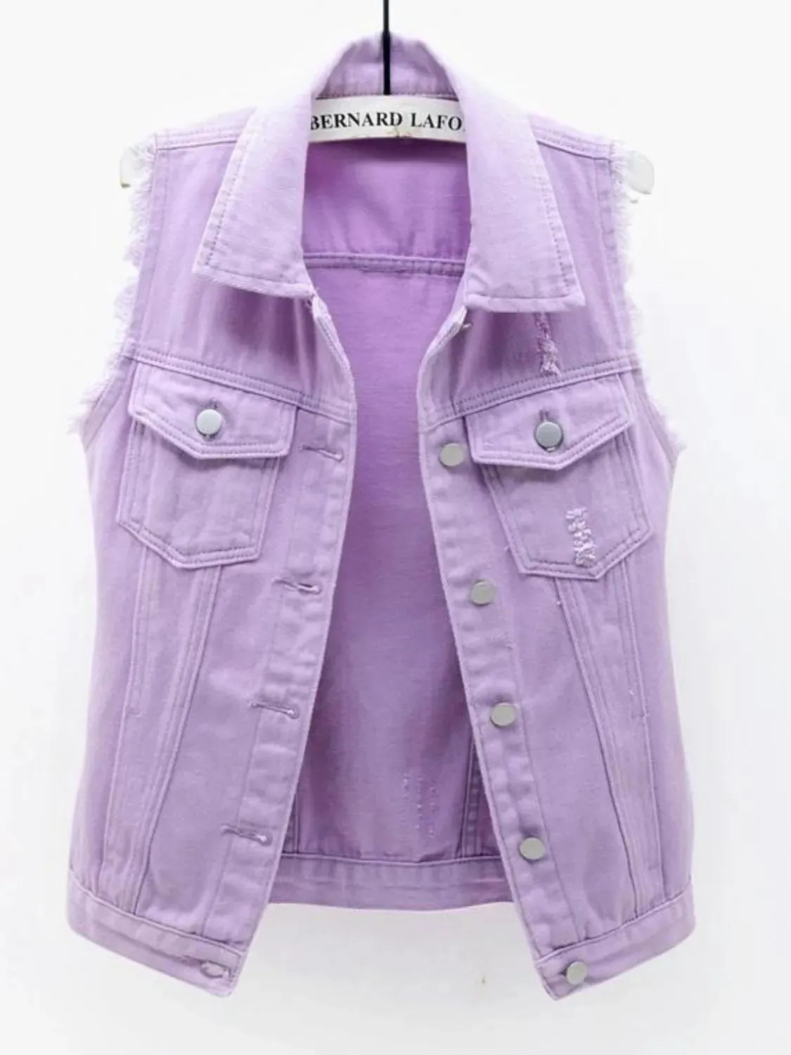 Full Size Sleeveless Frayed Denim Vest Jacket Plus Size sold by Gigi Laurent product image thumbnail 5