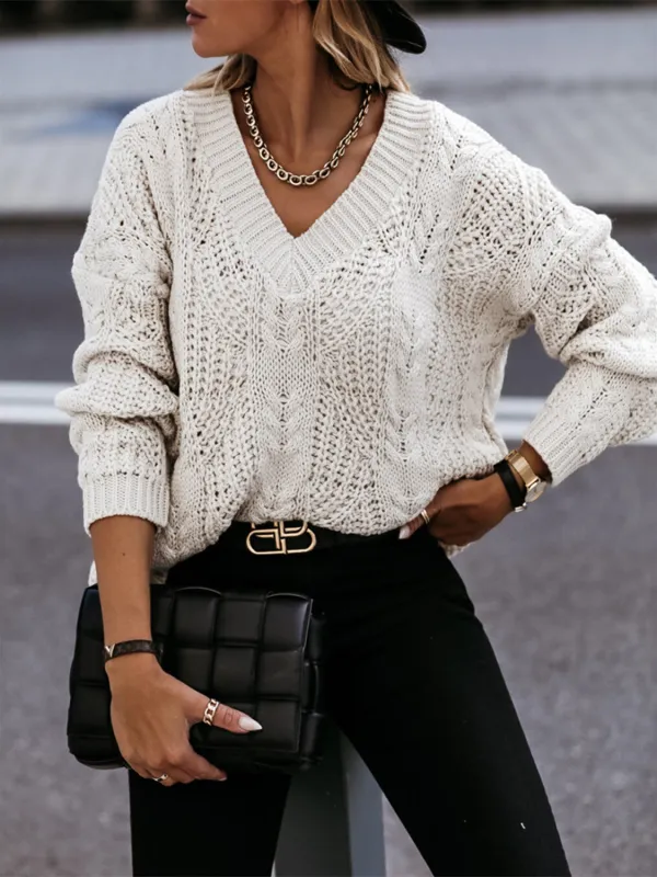 V-Neck Cable-Knit Long Sleeve Sweater sold by Gigi Laurent