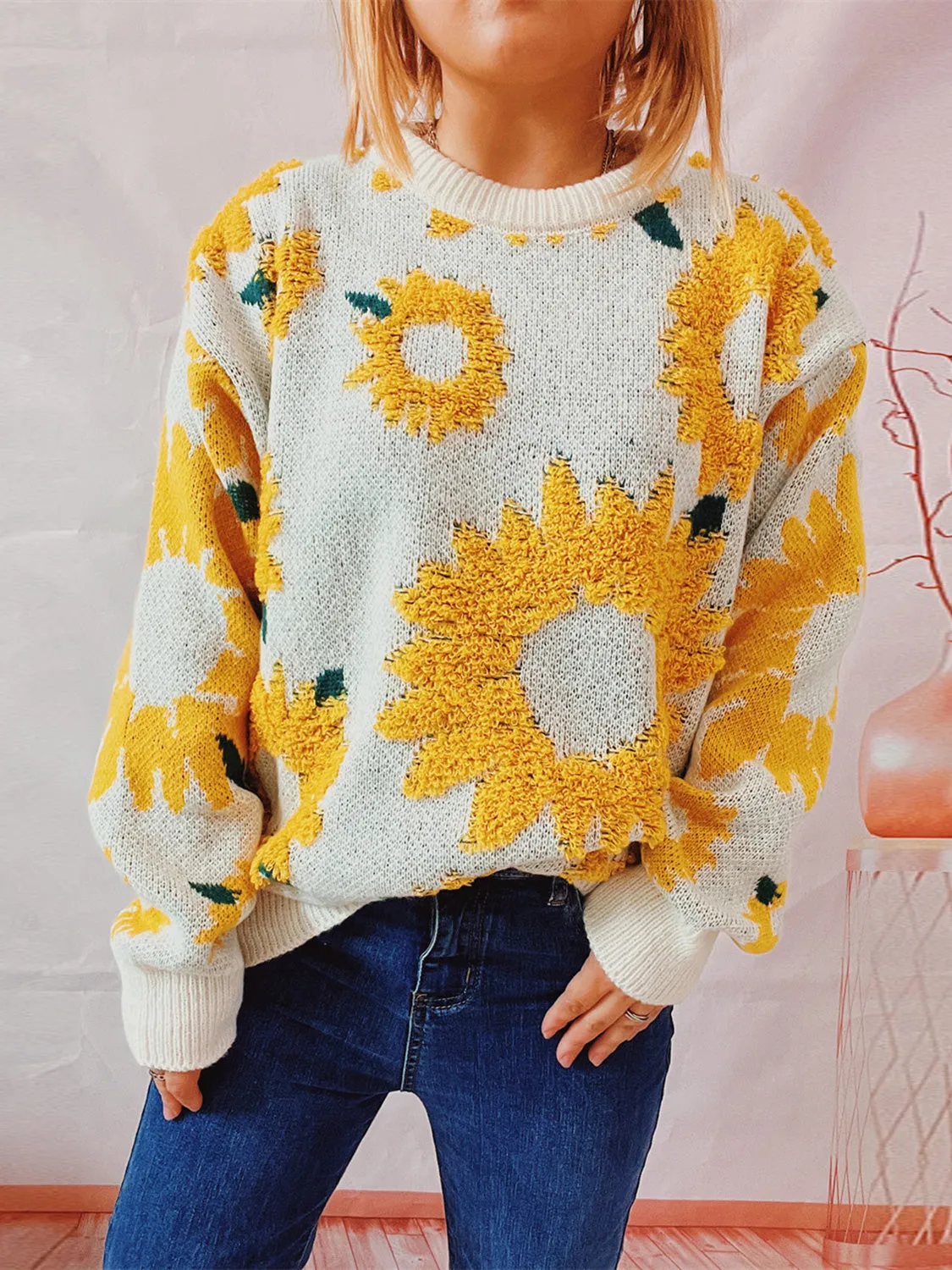 Sunflower Dropped Shoulder Long Sleeve Sweater sold by Gigi Laurent