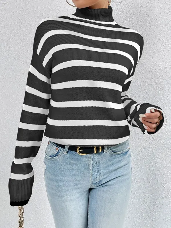 Striped Turtleneck Long Sleeve Sweater sold by Gigi Laurent