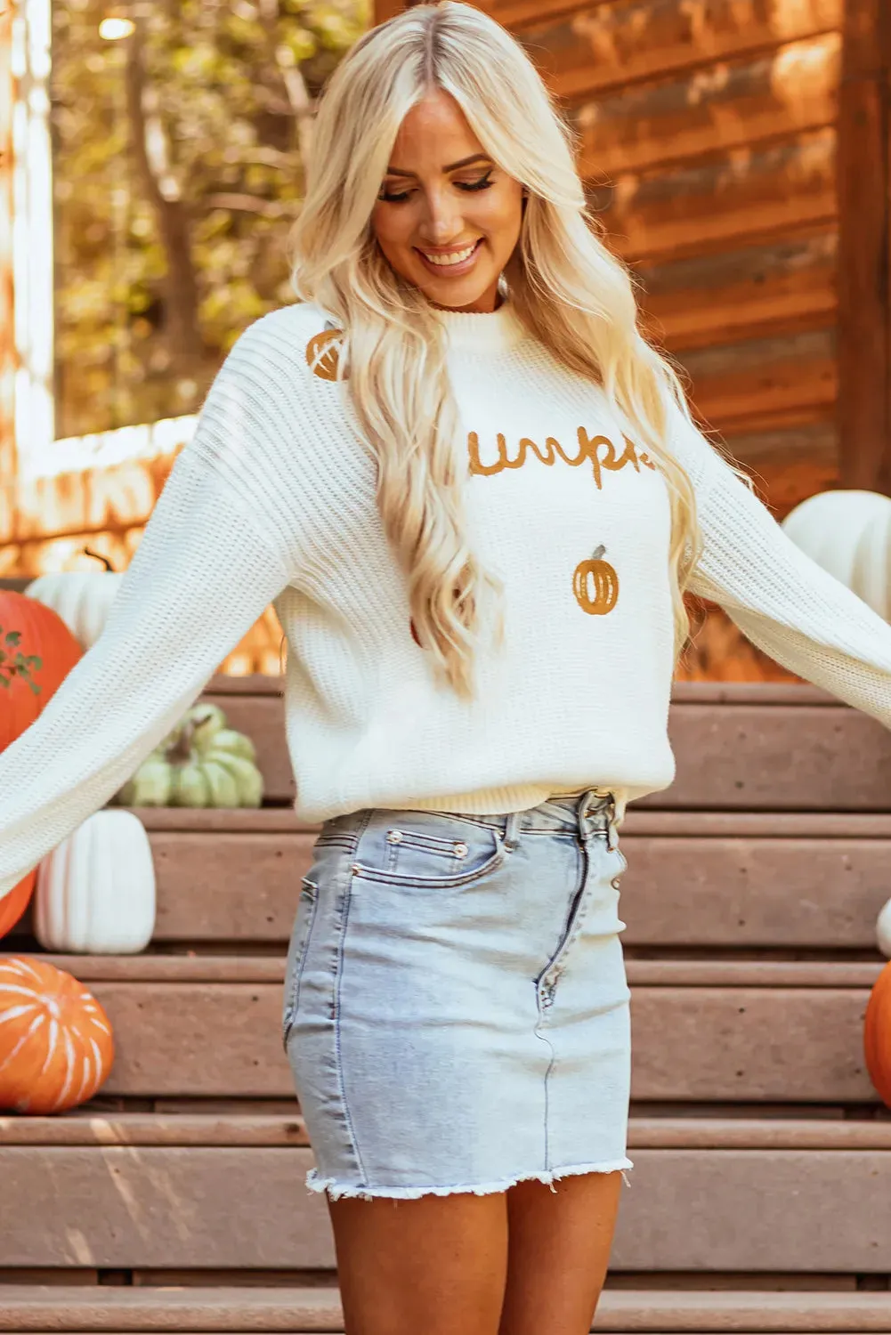 Pumpkin Embroidery Long Sleeve Sweater sold by Gigi Laurent product image thumbnail 3