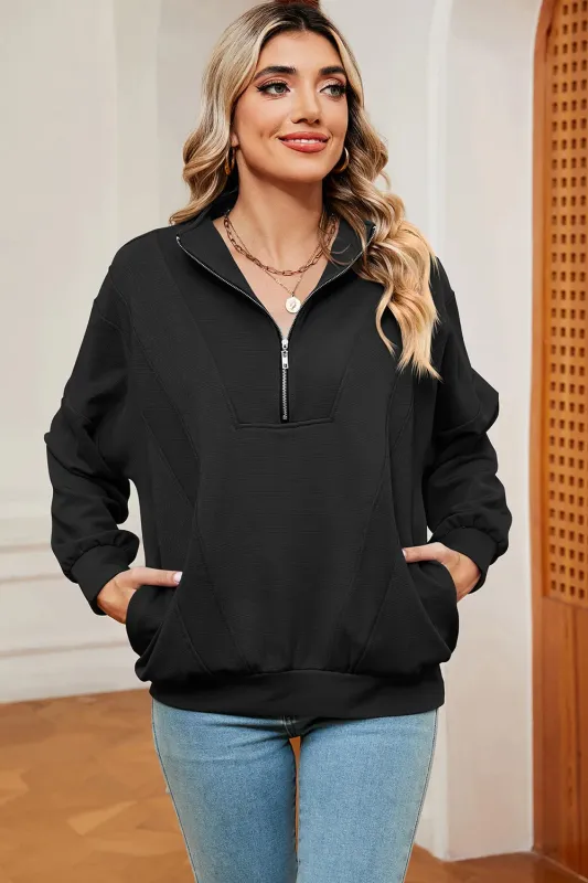 Half Zip Dropped Shoulder Sweatshirt sold by Gigi Laurent