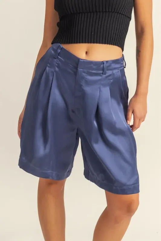 HYFVE High-Waist Pleated Satin Shorts sold by Gigi Laurent product image thumbnail 2
