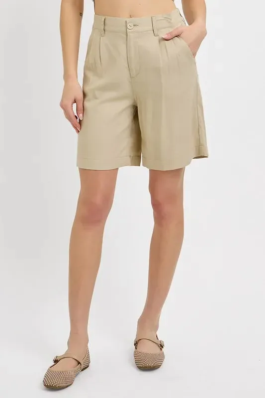 RISEN High Rise Pleated Front Shorts sold by Gigi Laurent